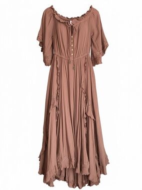 Free People Mauve-Rose Ruffled Boho Maxi Dress